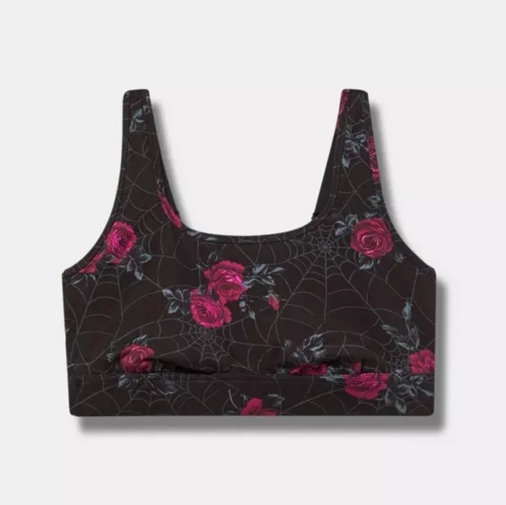 Torrid Bralette Size 1 Bra Spiderwebs Roses Pull Over Cotton Square Neck New